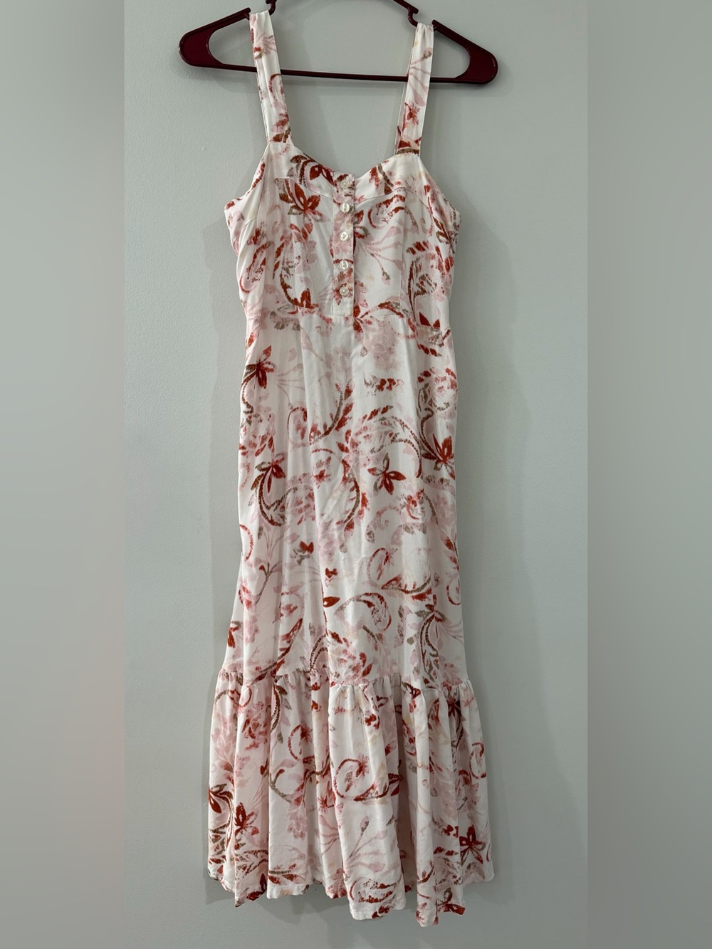 Dharma Cream Pink Sleeveless Tank Sweetheart Floral Pockets Women's Maxi Dress